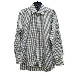 Charles Tyrwhitt Men's White Navy Windowpane LS Cotton Button Up Shirt 15.5 - 37